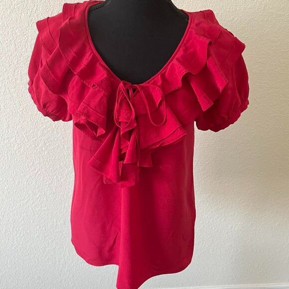Joie 100% silk ruffle red blouse, size XS - Picture 1 of 12